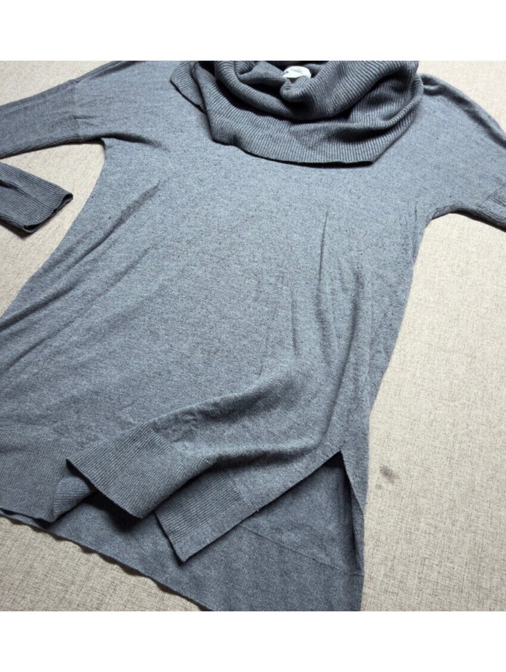 Caslon Womens Small Gray Cowl Neck Tunic Sweater Wool Blend Long Sleeve